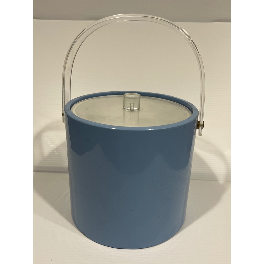 Vintage Insulated Ice Bucket Light Blue with Clear Acrylic Handle and Lid